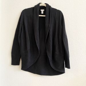 Chico's‎ Womens Open Front Cardigan Top Size 2 Large Black 3/4 Sleeve Cotton